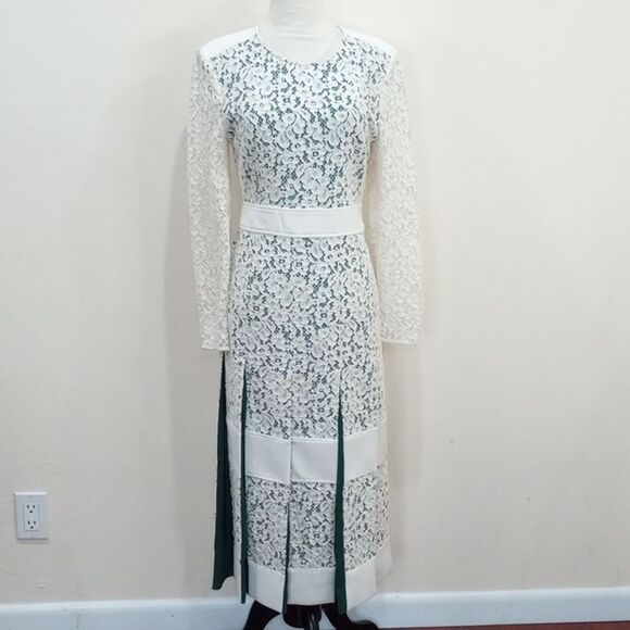 Tory Burch Lace Godet Dress - 4 ~ Ivory / Green - Picture 7 of 16